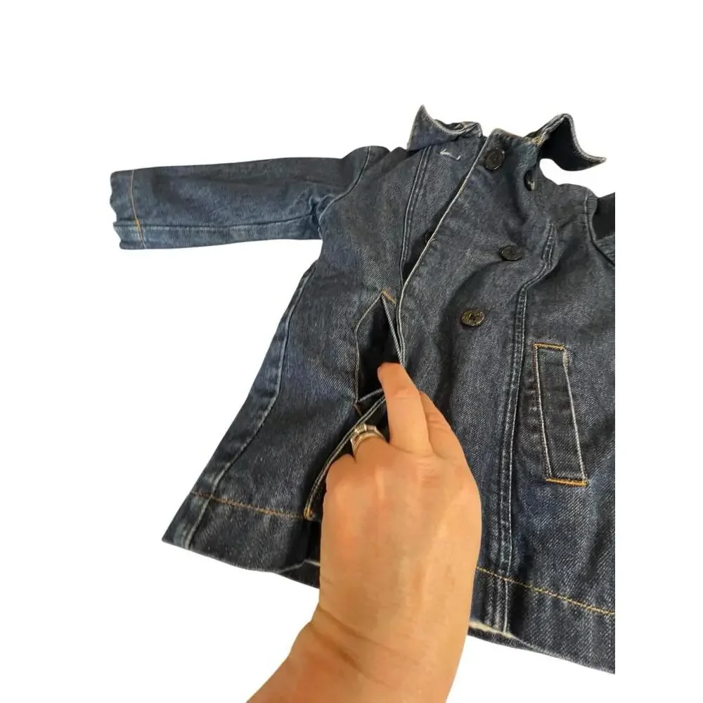 Y2K Baby Gap Denim Peacoat Jacket Double Breasted Blue Jean Coat Toddler‎ 3XL